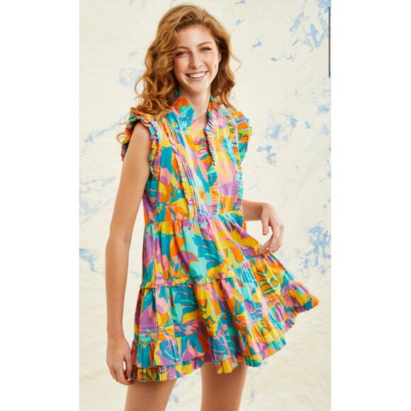 Love The Label Elana Poplin Dress Multicolored Iris Print Pockets‎ Size Medium - Picture 1 of 11